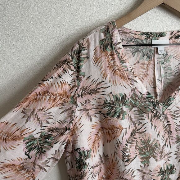 J.Jill Love Linen Top Womens XL Pink Tropical Floral Breathable Beach 100% Linen - Picture 6 of 16